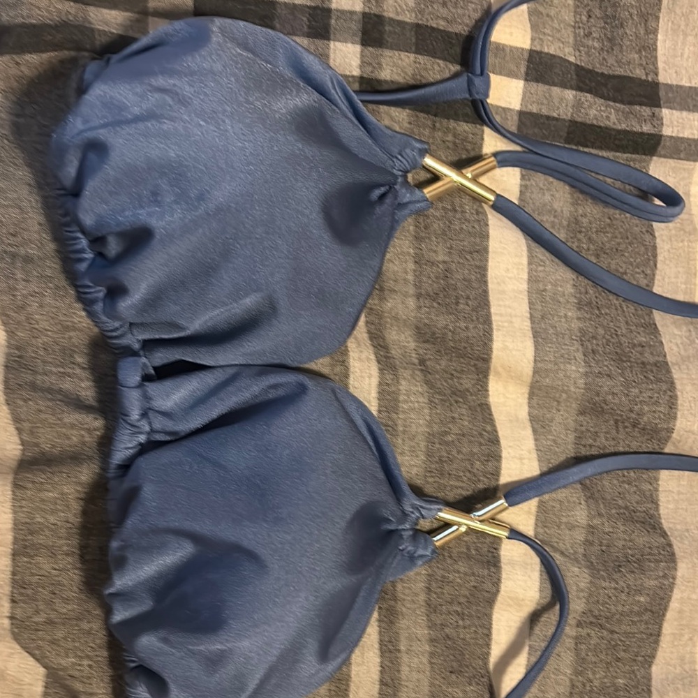 Blue Bikini Top with Gold Accents